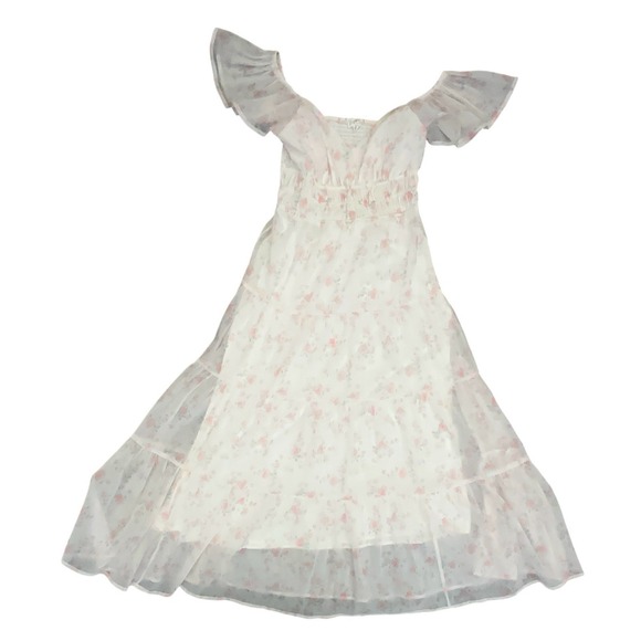 Storia Floral Maxi Dress Sz M Sheer Cottage Feminine Garden Prairie Lagenlook - Picture 6 of 13